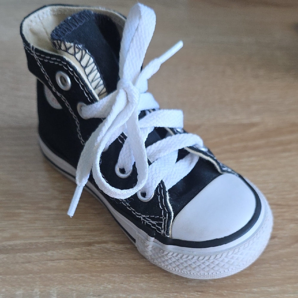Kids Black High-Top Canvas Sneaker with White Laces